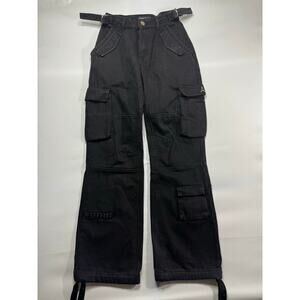 Maniere De Voir Women's Baggy Cargo Strap Black Denim Jeans - Size 0 (24x31)